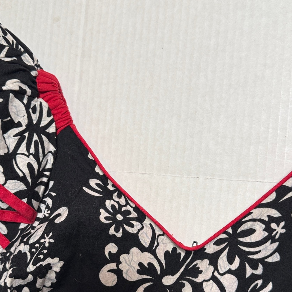 Vintage RM Made in Hawaii USA Floral Black White Red‎ Trim Mermaid Maxi Dress M? - Picture 8 of 15